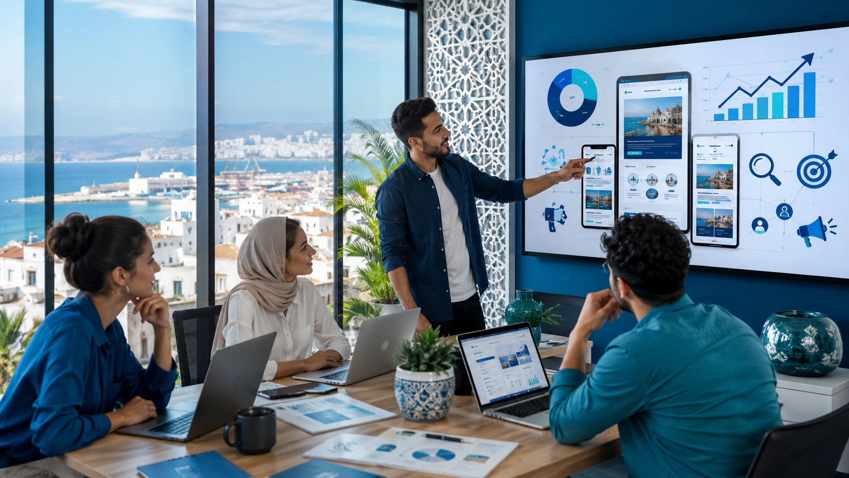 Agence marketing digital à Tanger – équipe Hooked Digital en réunion stratégique